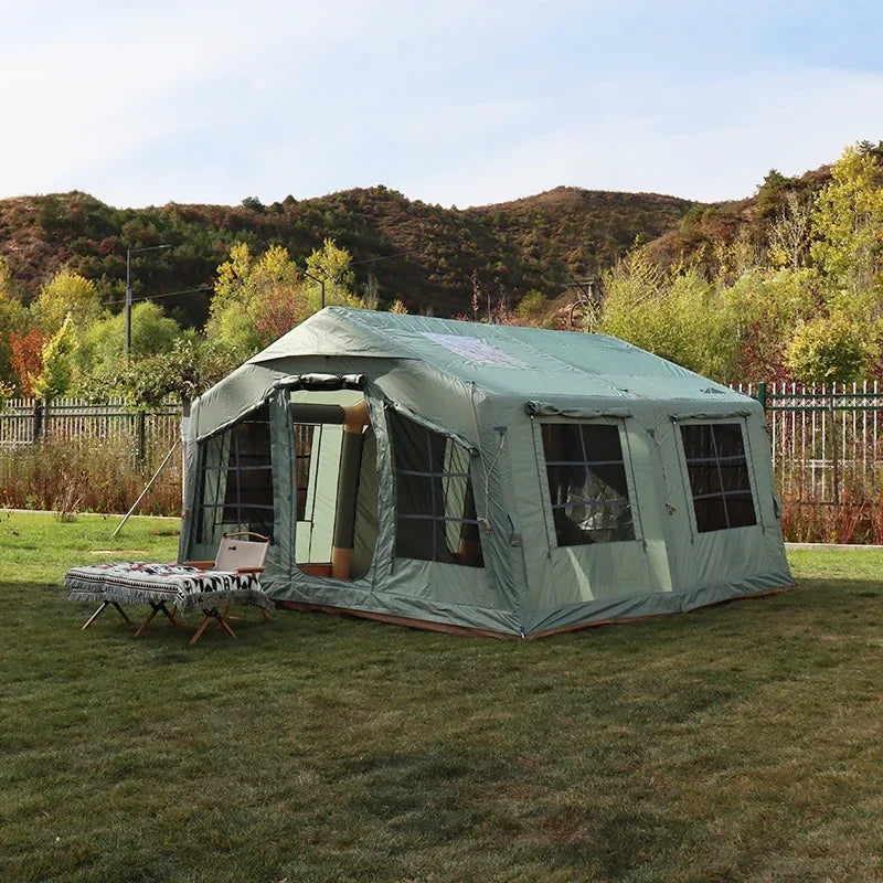 Grande tente camping gonflable cyan