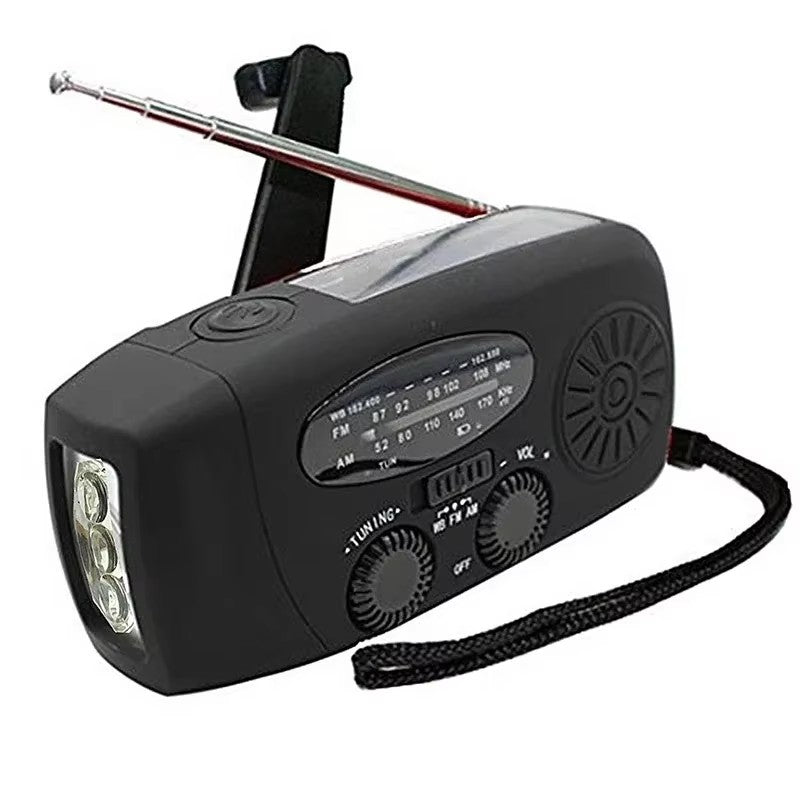 Lampe torche radio dynamo noire