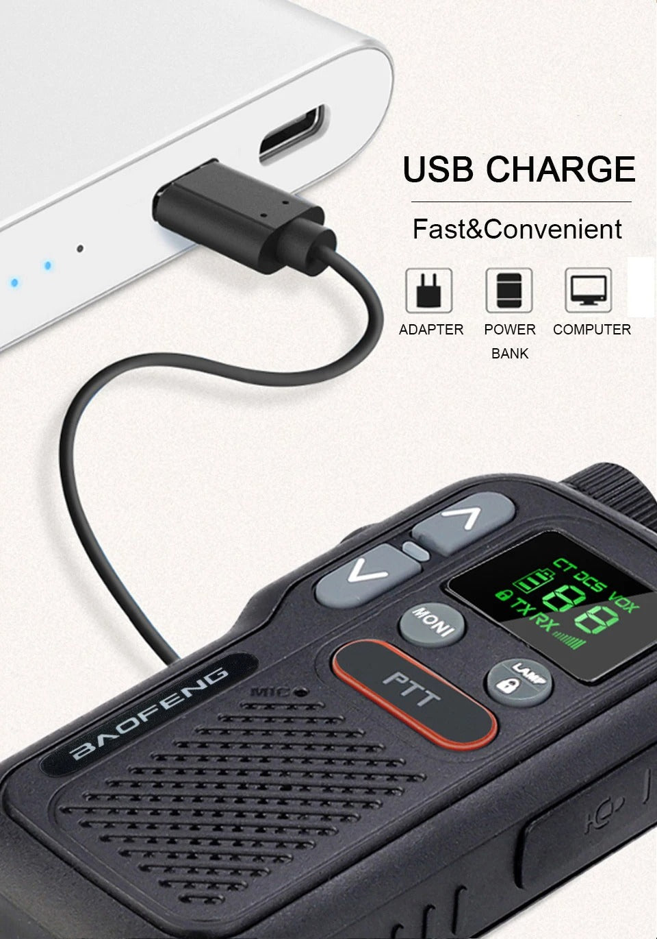 Talkie walkie longue portée 1000 m rechargeable