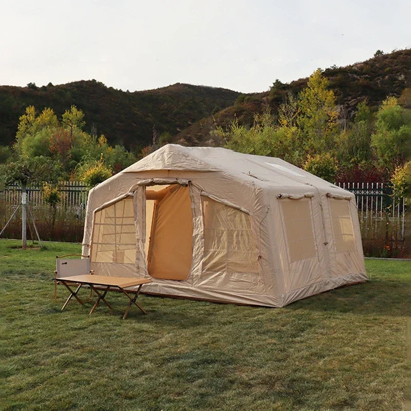 Grande tente camping gonflable beige