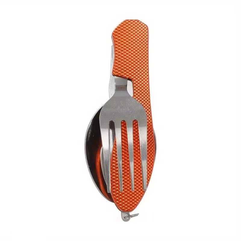 Couteau multifonction cuillère fourchette orange