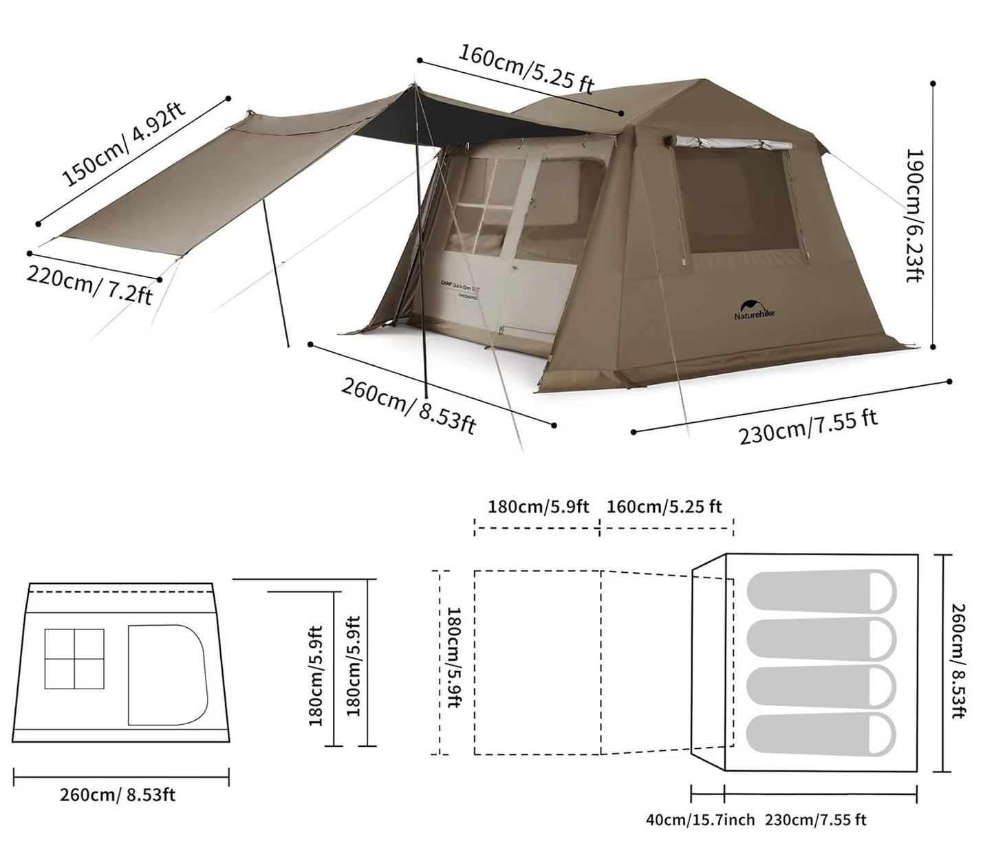Tente camping 4 places dimensions